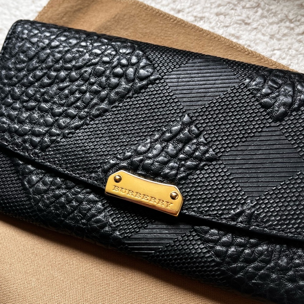 Burberry Grain Check Porter Continental Wallet Black Womens